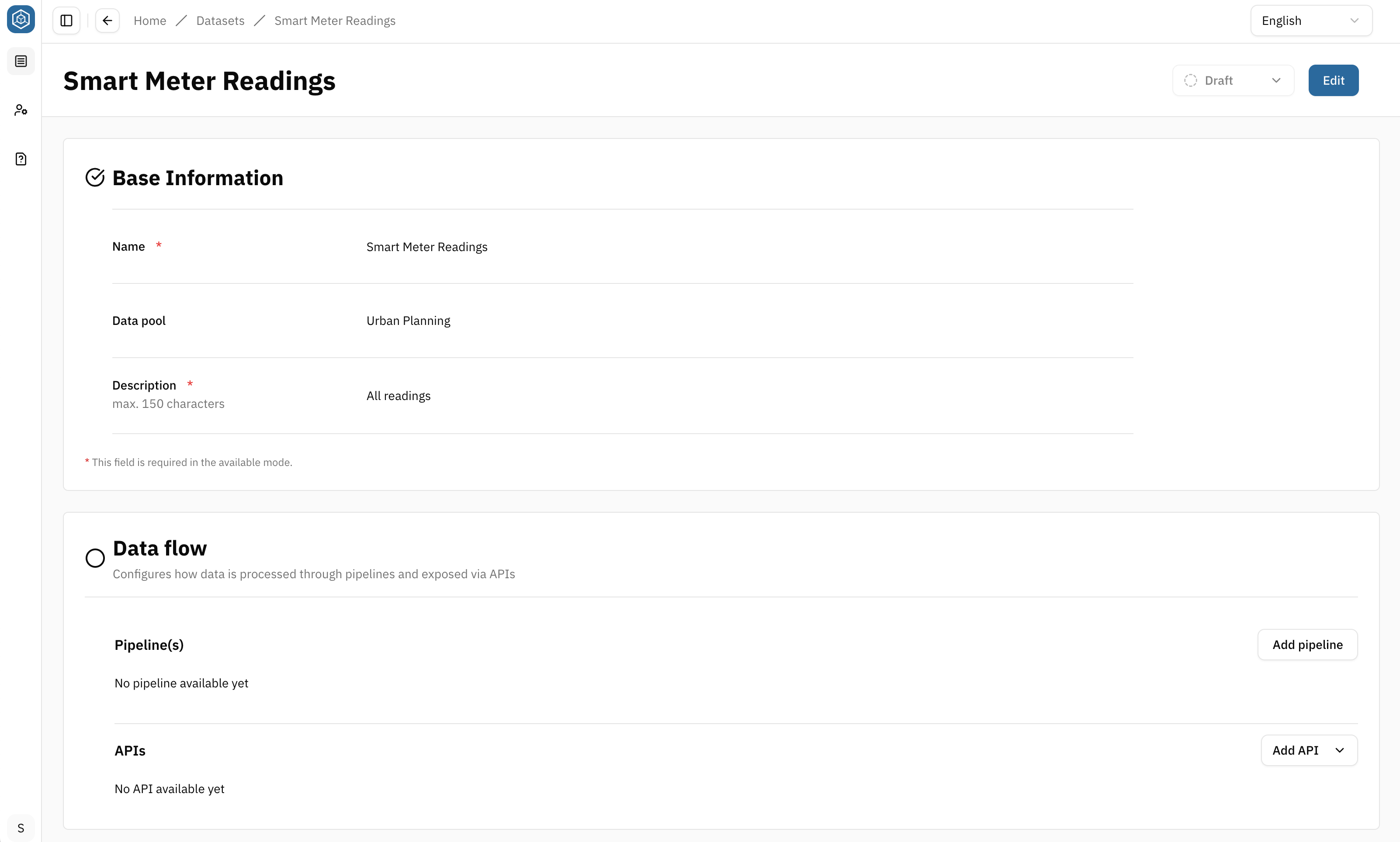 Screenshot: dataset detailview section data flow with "load and provide data" button