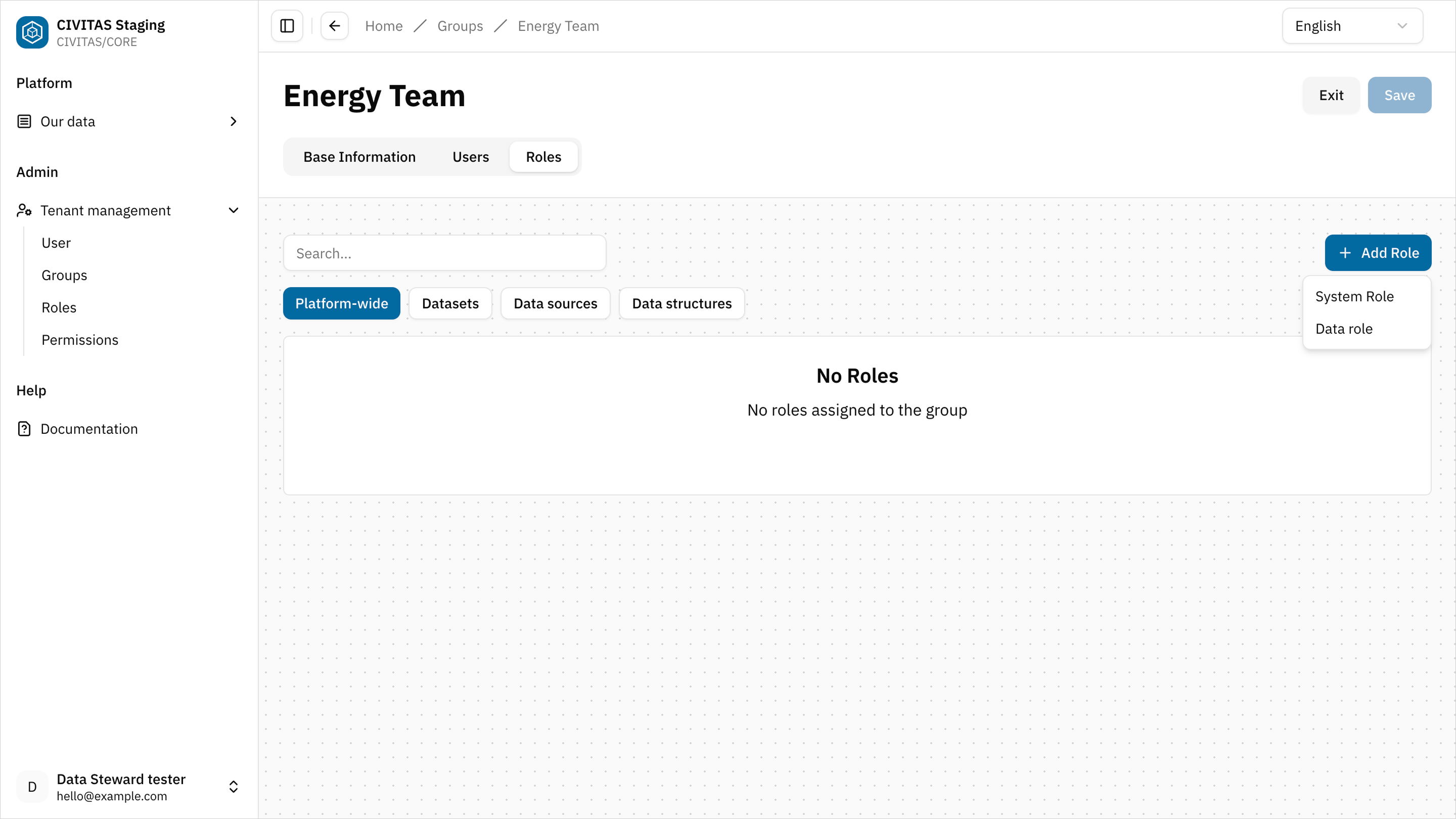 Screenshot: Tenant Management assignment