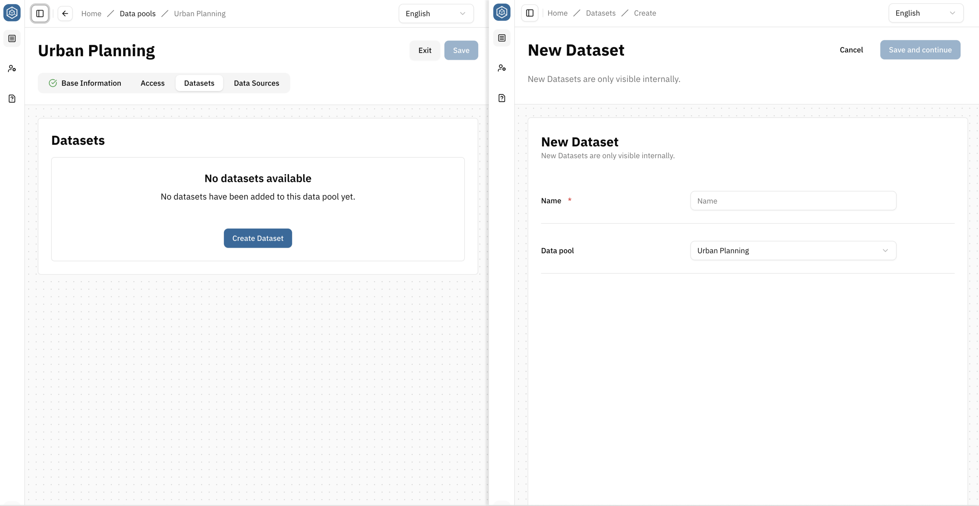 Screenshot: Create Dataset in Datapool