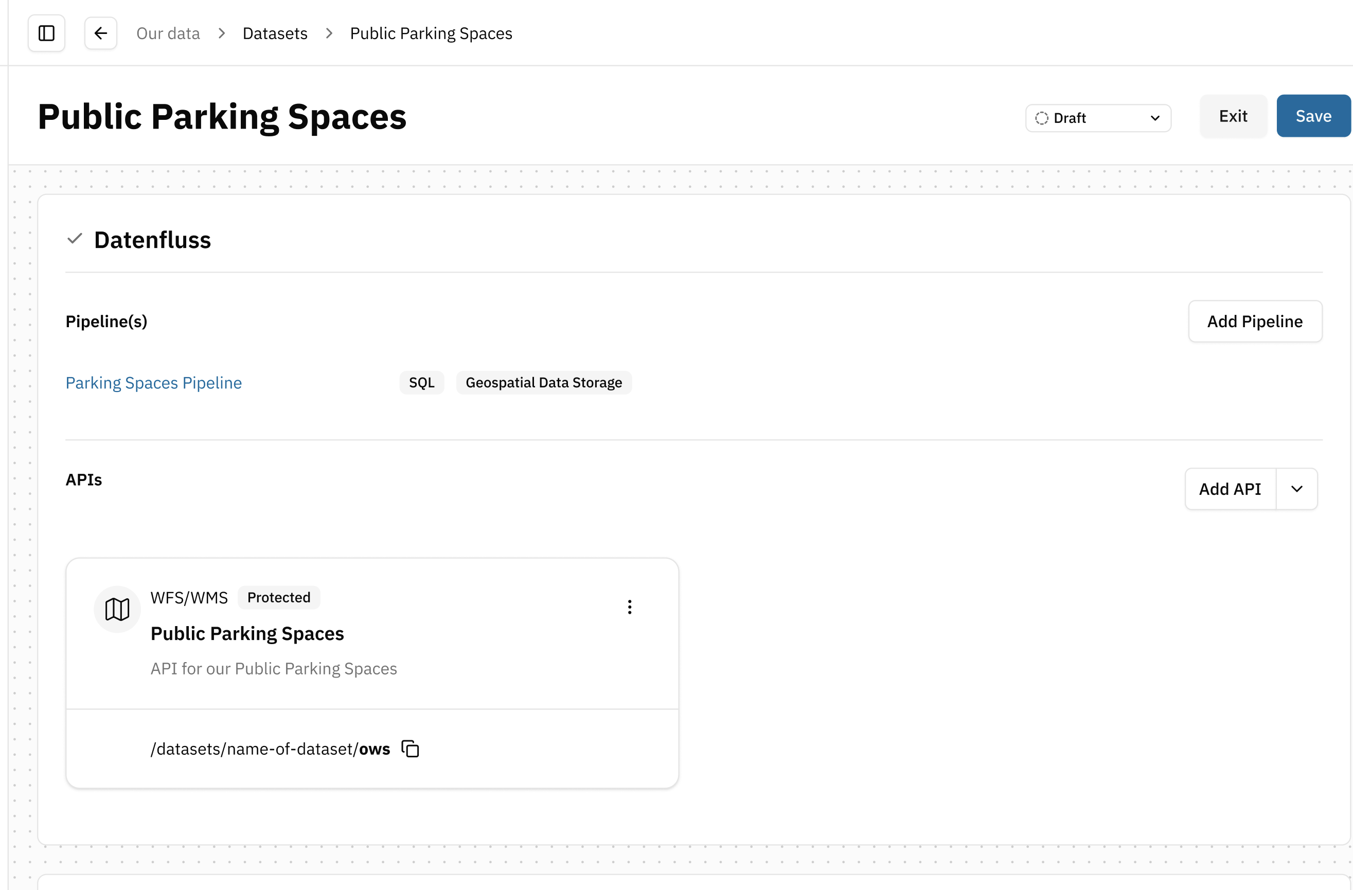 Screenshot: WFS/WMS API