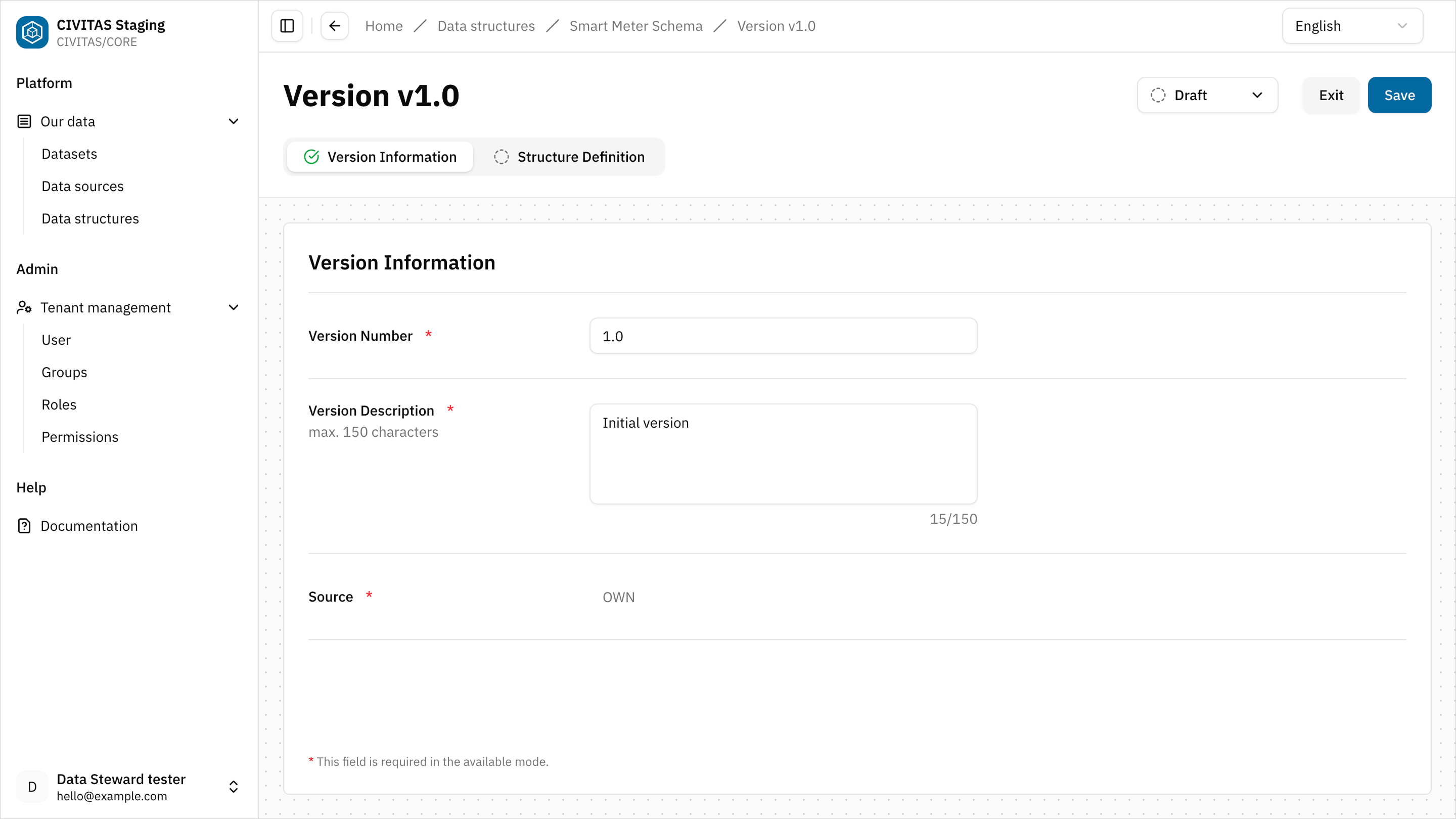 Screenshot: Versionsinformationen