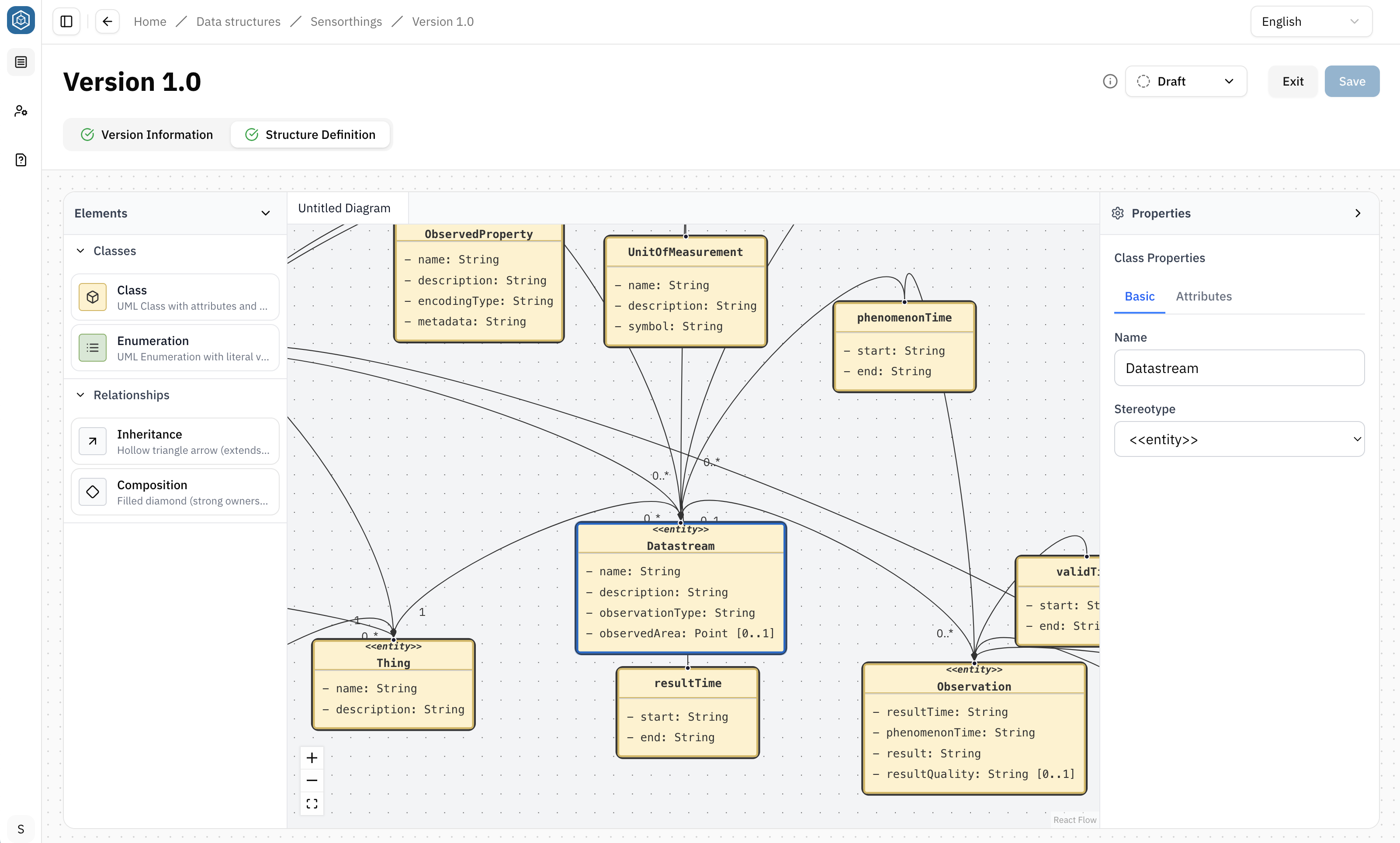 Screenshot: Version-Detail UML-editor mit einem call objekt mit TAF 10 Beschriftung