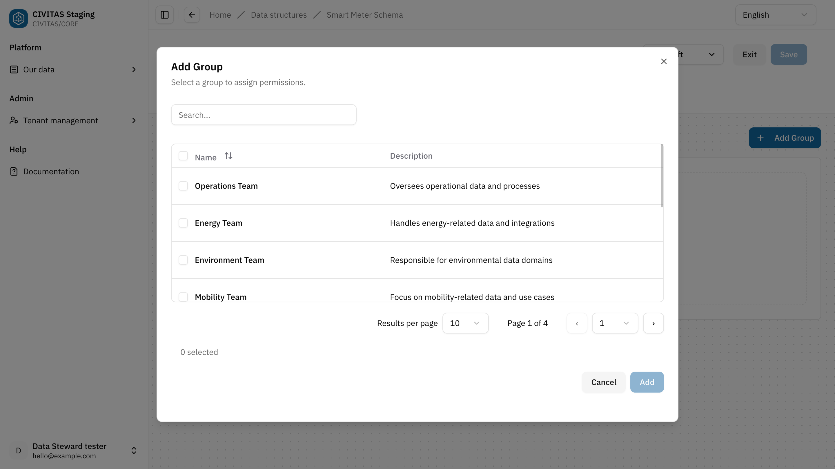 Screenshot: Add Group Modal