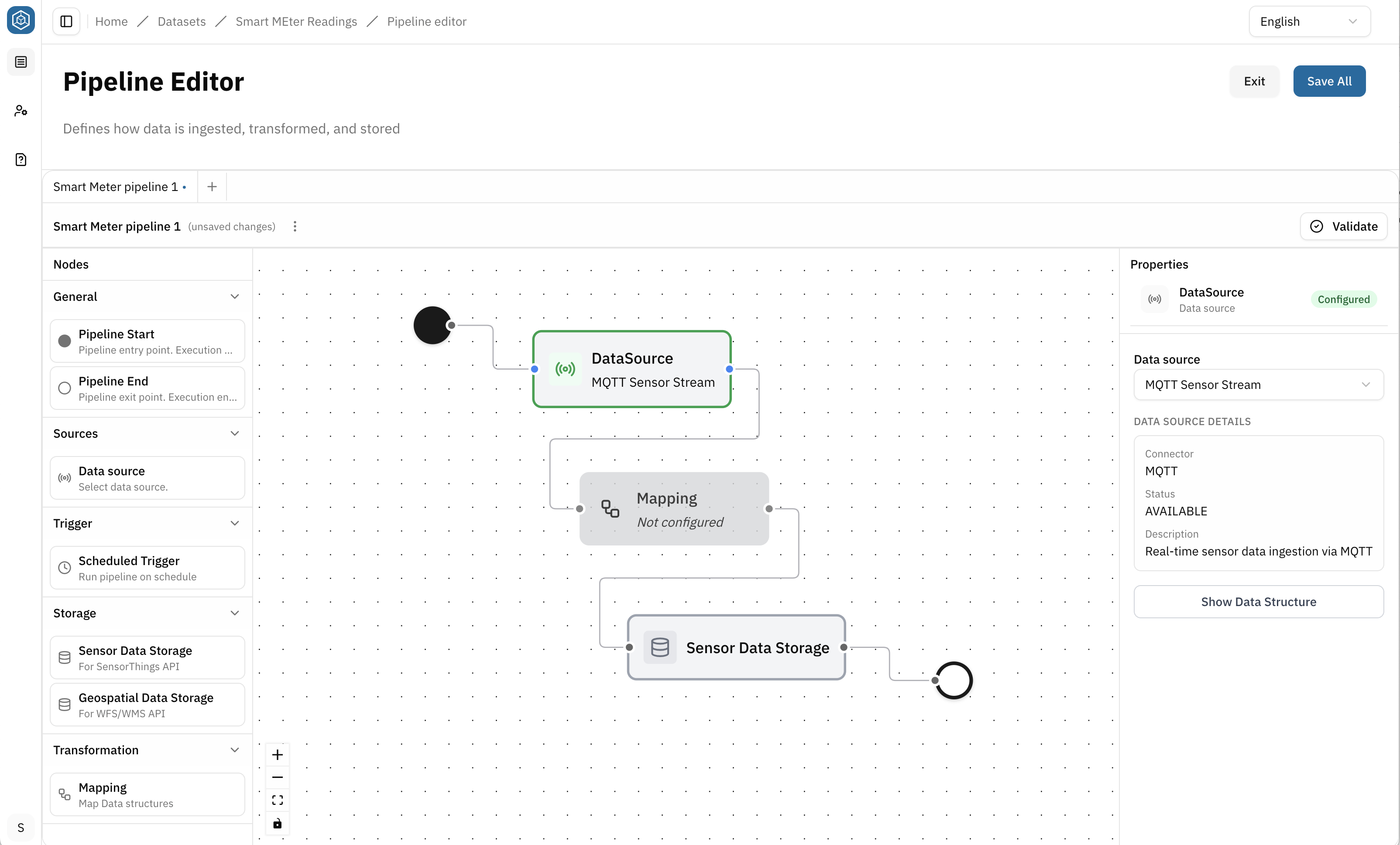 Screenshot: node configuration panel