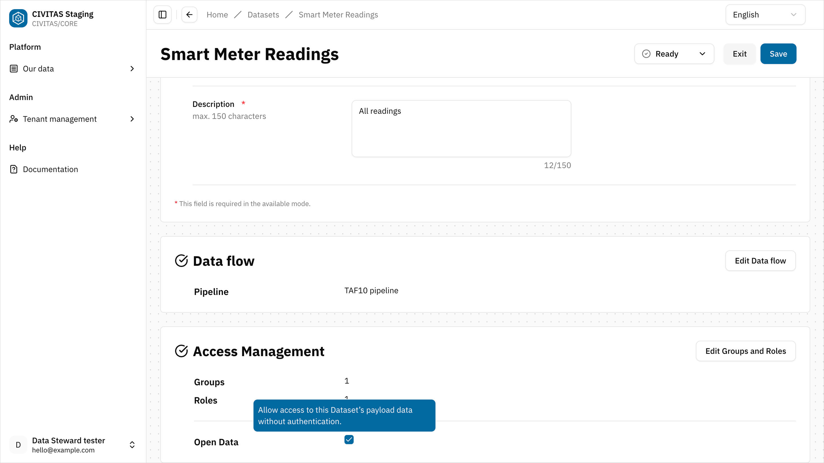 Screenshot: Open Data checkbox