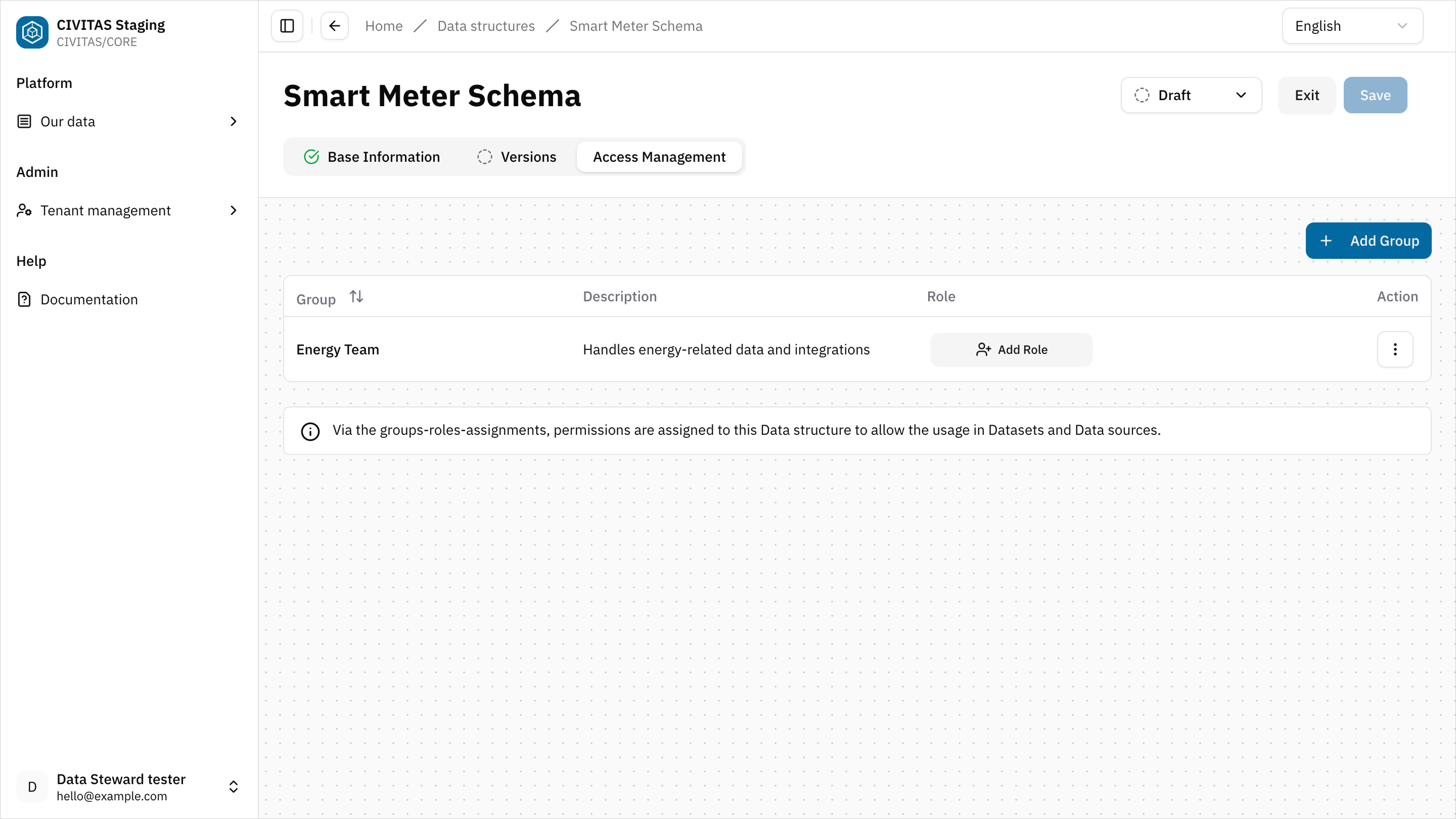 Screenshot: Zustand zwei Gruppen hinzugefügt, eine hat Rolle andere nicht