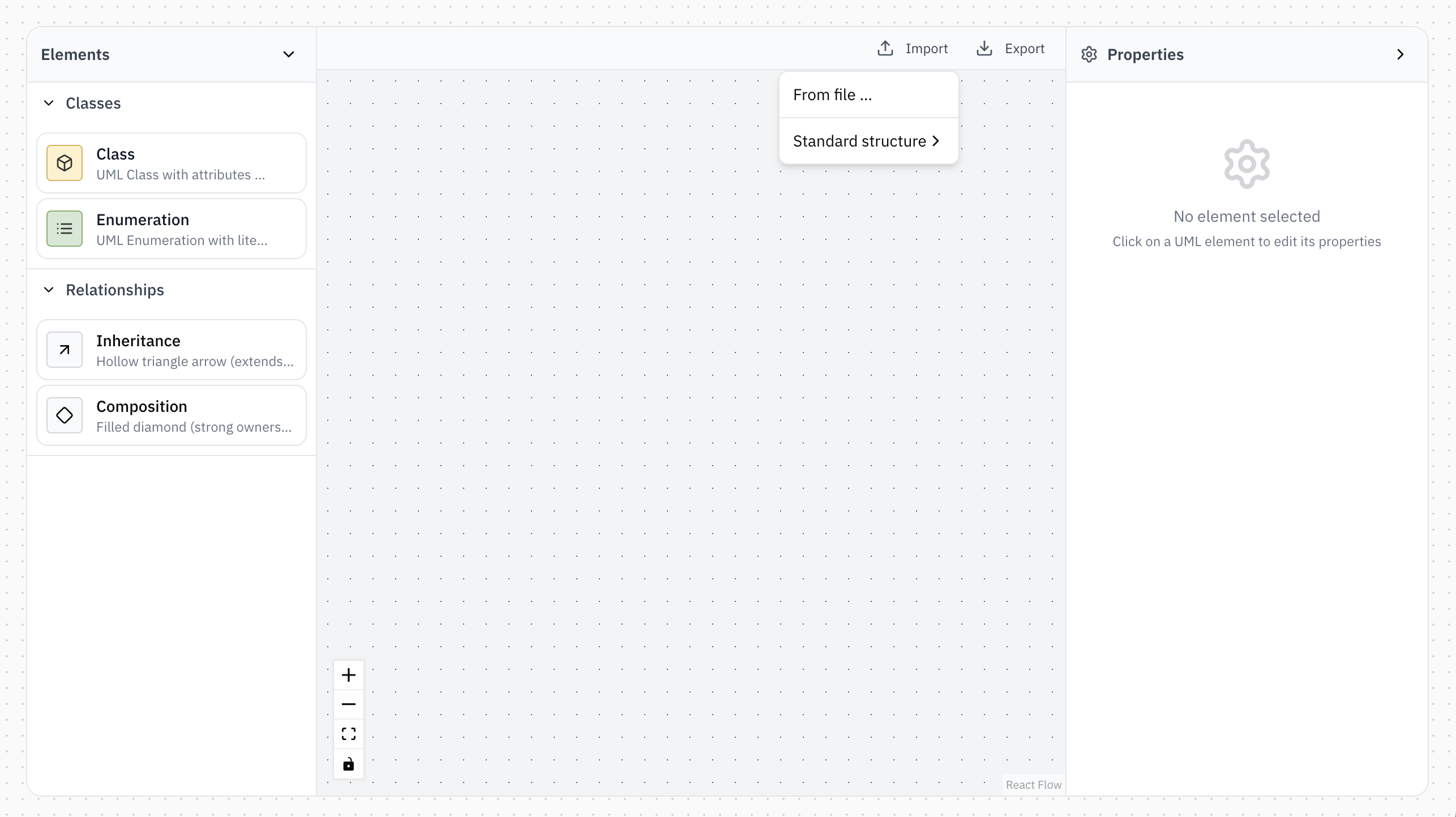 Screenshot: Import structures