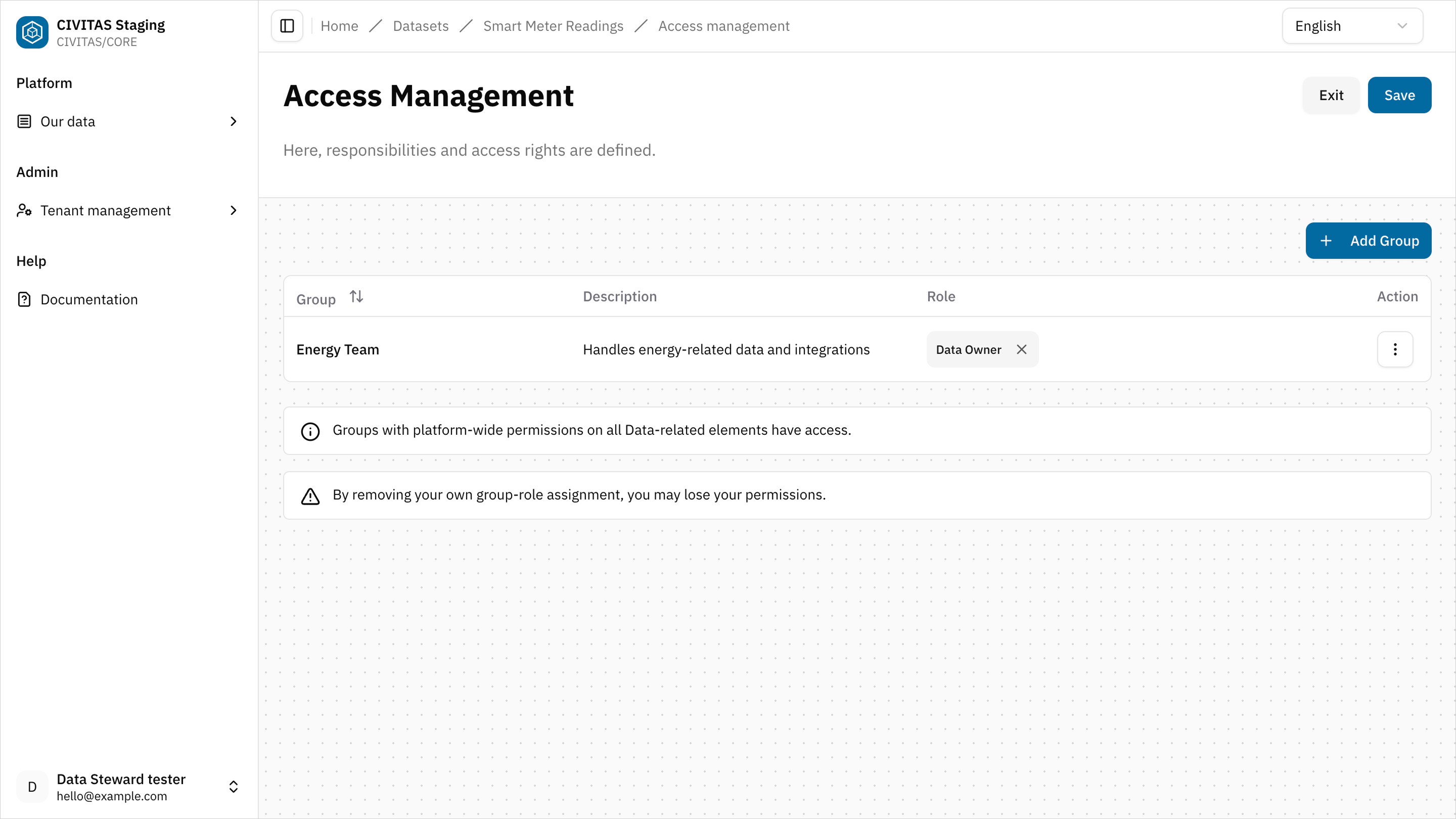 Screenshot: eine gruppe mit zwei rollen, eine gruppe mit einer rolle