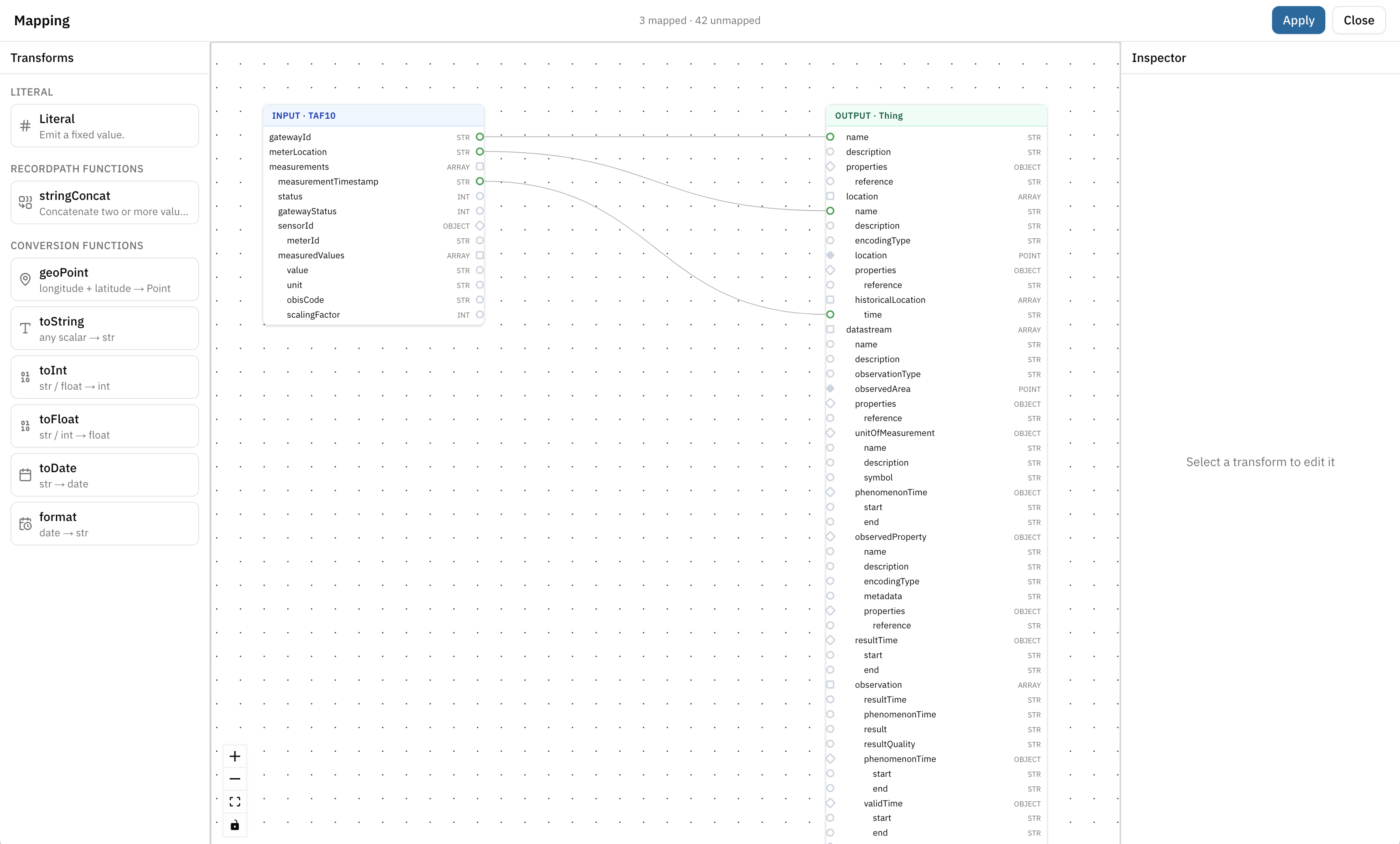 Screenshot: node configuration panel