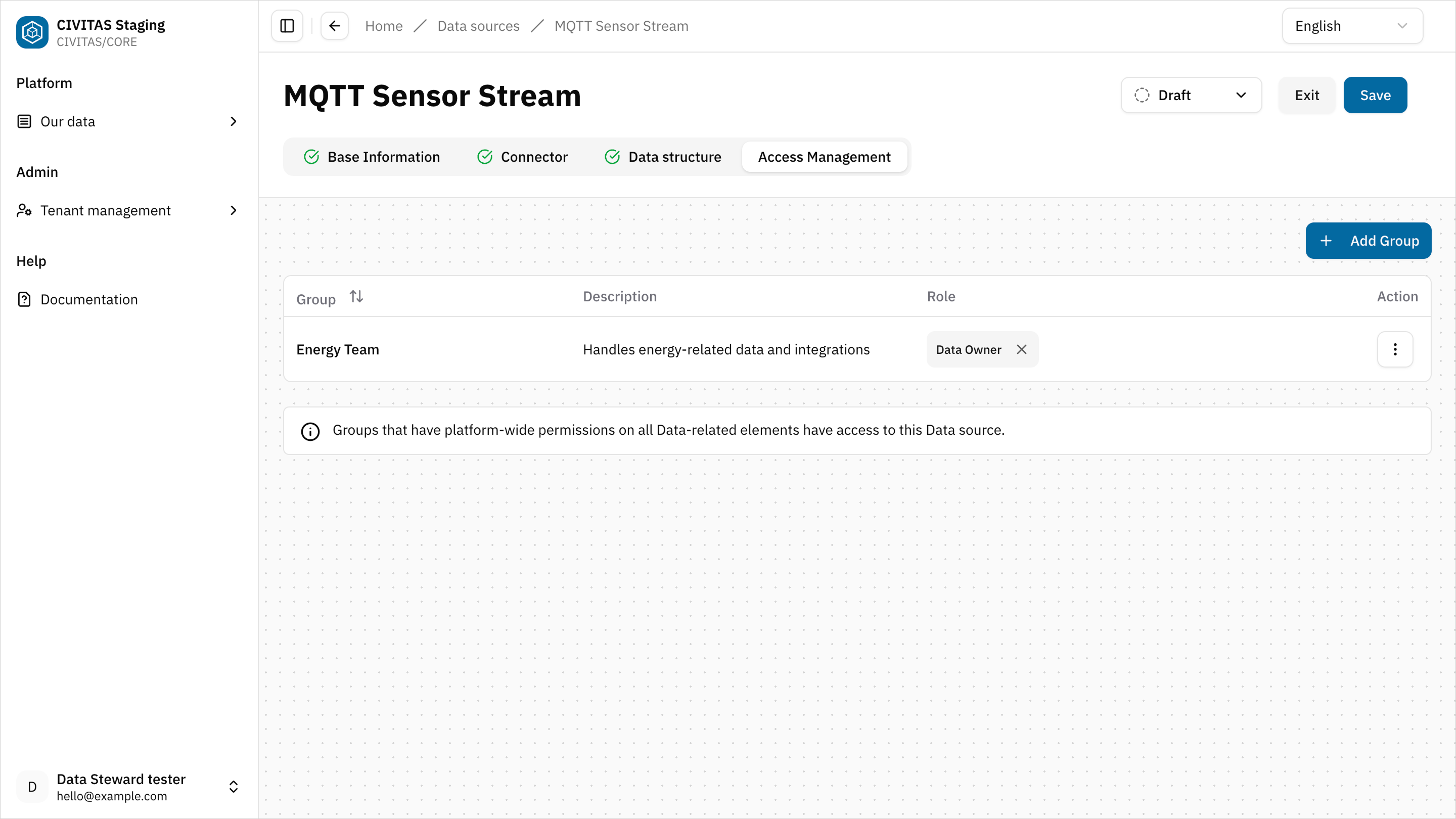 Screenshot: eine gruppe mit zwei rollen, eine gruppe mit einer rolle