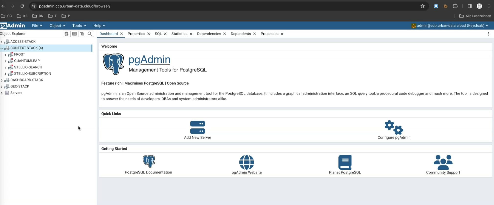 pgAdmin Startpage